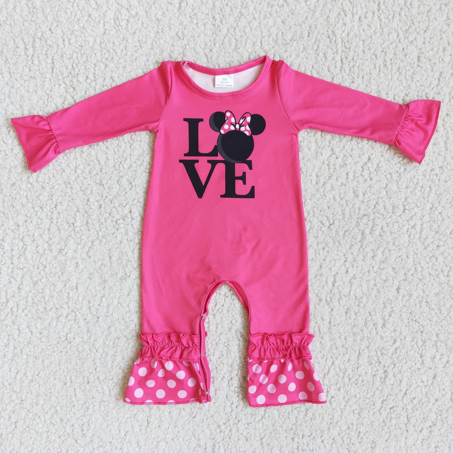 6 B8-35 LOVE Valentine's Day Mickey Rose Red Long Sleeve Bodysuit