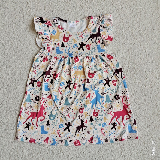 Colorful deer polka dot flying sleeve dress 彩色鹿波点飞袖裙