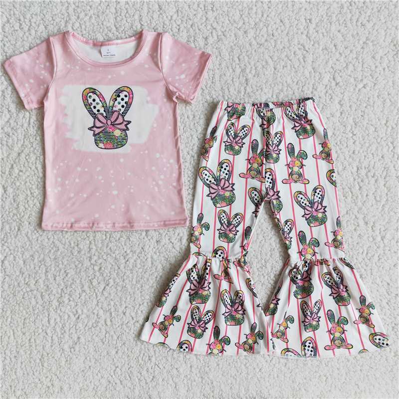 RTS NO MOQ Baby Girl easter Short Sleeve Top Pants Set