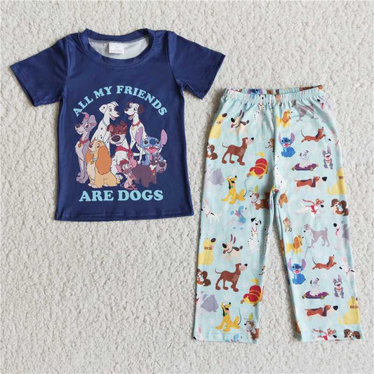 E11-12 ARE.DOGS Boys Dark Blue Short Sleeve Pants Suit