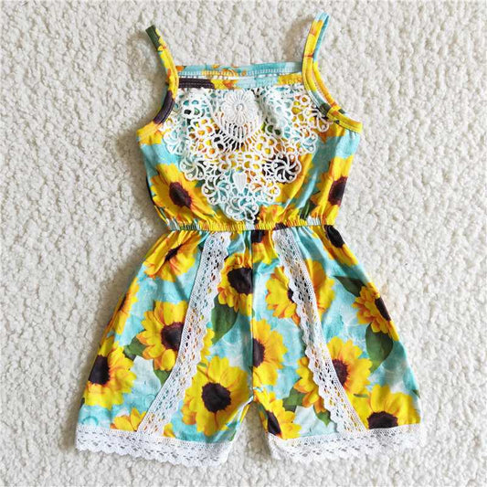 SR0001 Yellow Sunflower White Lace Suspender Bodysuit