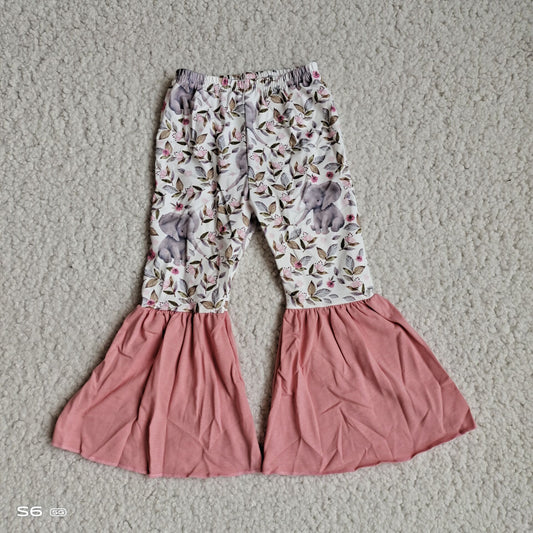 RTS SALES NO MOQ G5-12*..' Pink hem elephant leaf floral trousers