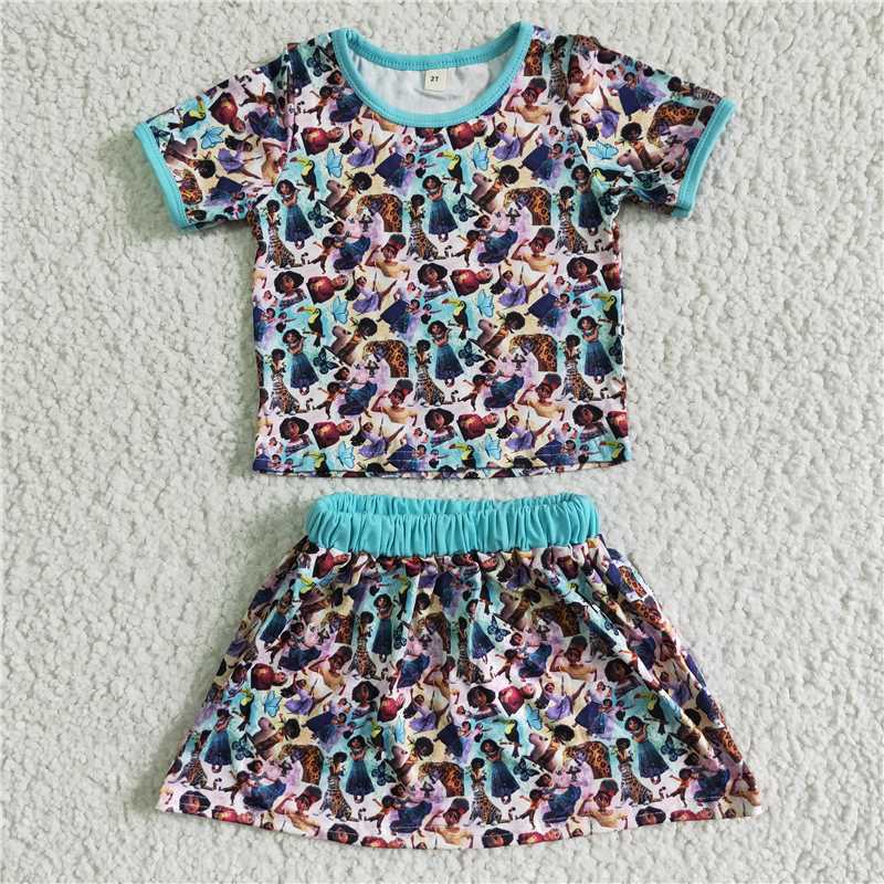 RTS SALES NO MOQ G3-2*'.' Girls' leopard light blue lace short-sleeved suit