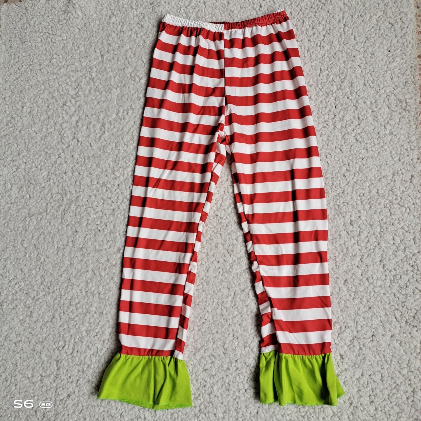 RTS SALES NO MOQ G2-12-4\.\ Pants with green hem and red and white stripes