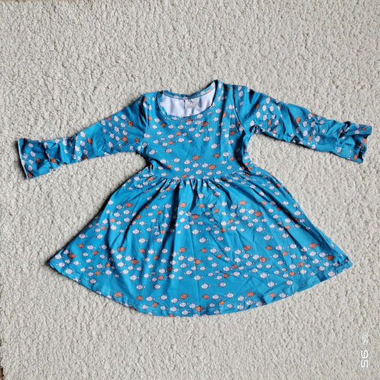 RTS NO MOQ SALES G3-8-2.'; Little fish blue long-sleeved dress