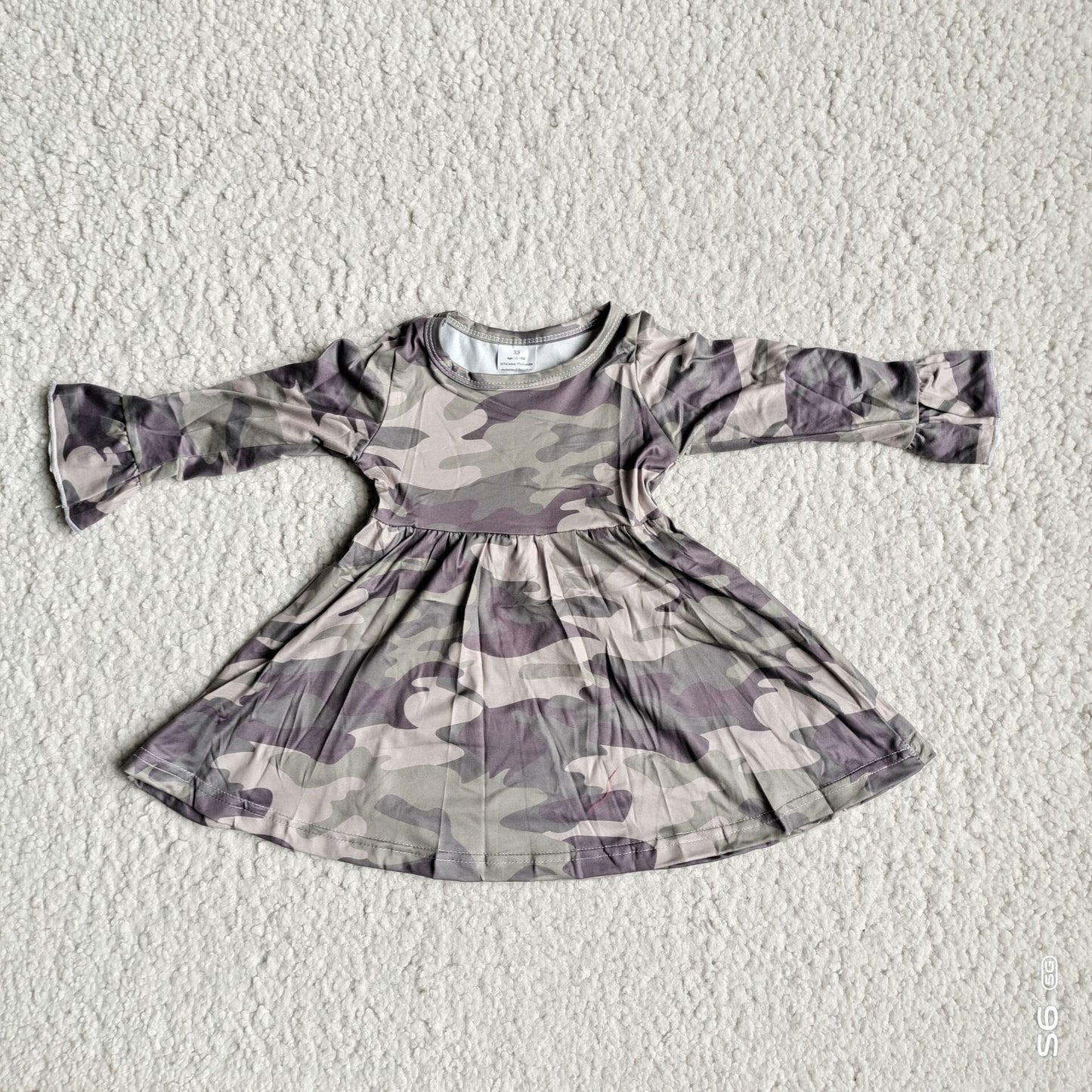 RTS NO MOQ SALES G3-8-2-\ Camouflage gray-green long-sleeved dress