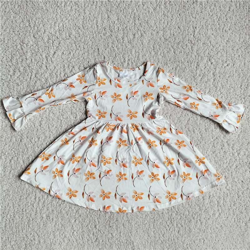 RTS NO MOQ SALES G3-8-6*; White long-sleeved dress with orange leaves