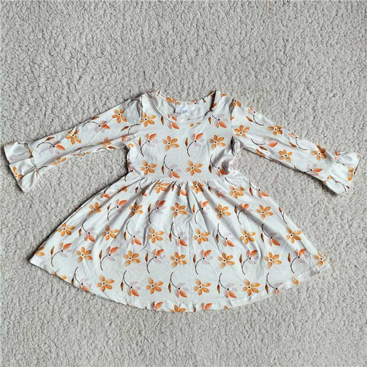 RTS NO MOQ SALES G3-8-6*; White long-sleeved dress with orange leaves