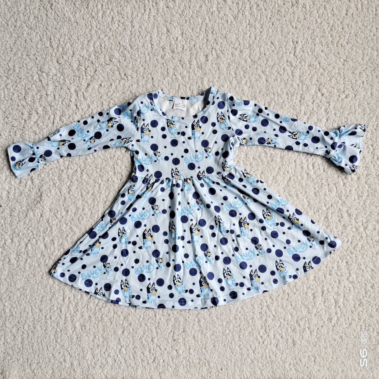 RTS NO MOQ SALES G3-8-6*,;' Blue dog purple polka dot long-sleeved dress