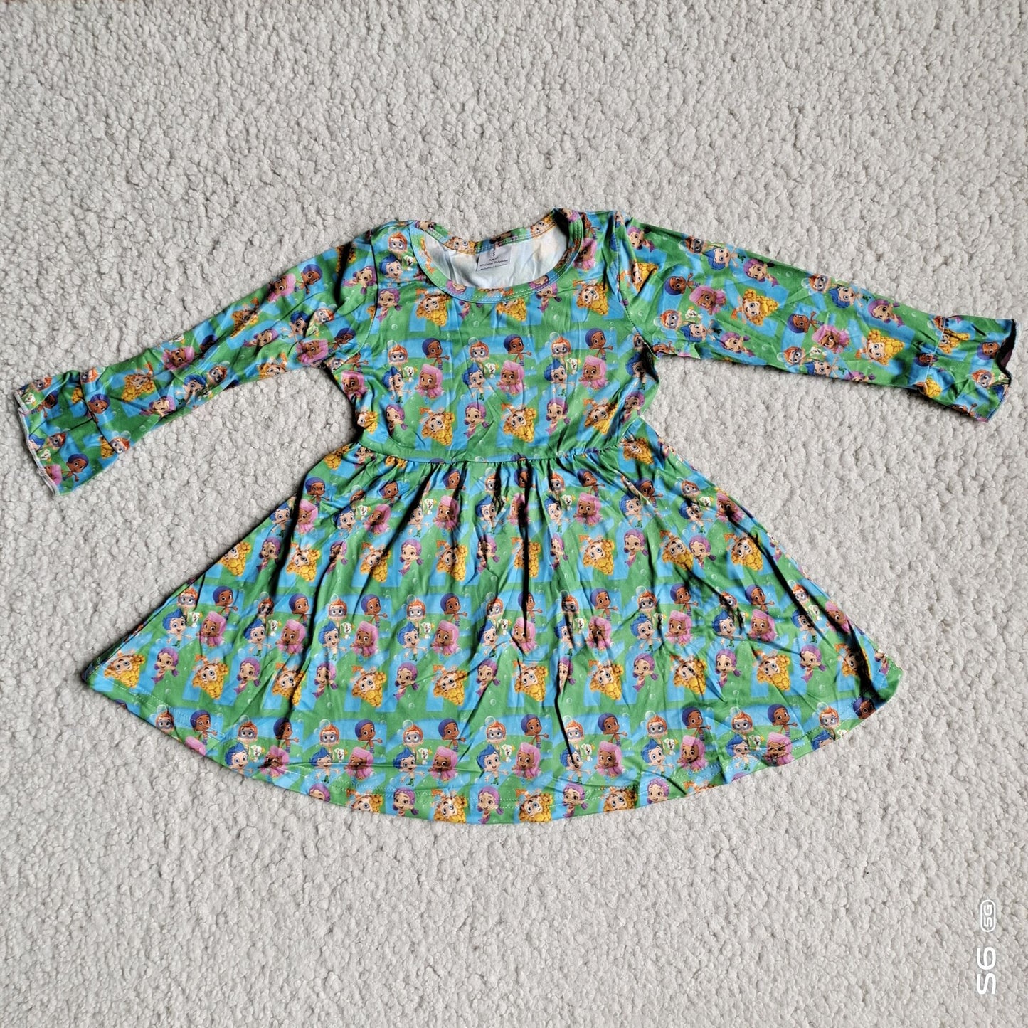 RTS NO MOQ SALES G3-8-6..'* Little girl's blue-green long-sleeved dress