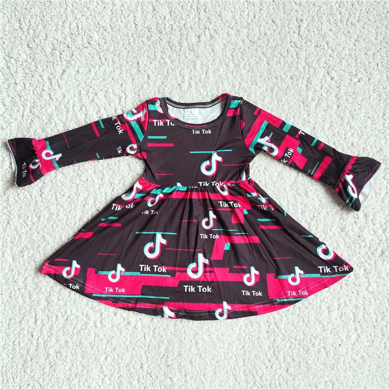 RTS NO MOQ SALES G3-8-6*'] Fluorescent pink black square long-sleeved dress