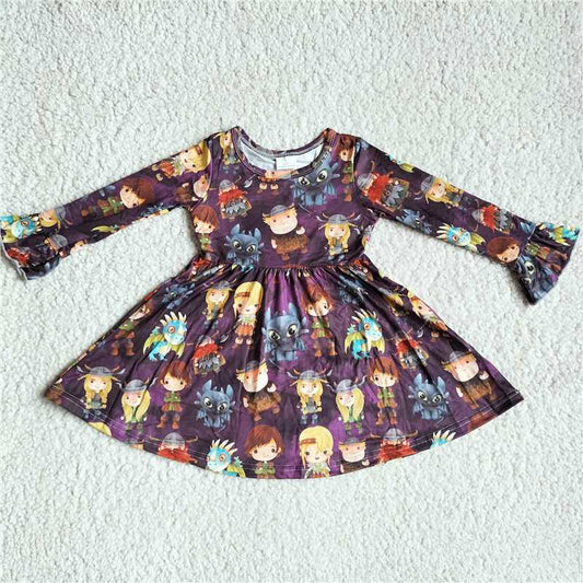 RTS NO MOQ SALES G3-8-7.'* Girls' Little Monster Black Purple Long Sleeve Dress