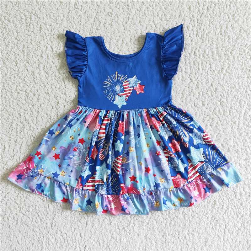 rts no moq GSD0070 Girls' National Day Fireworks Blue Flying Sleeve Skirt