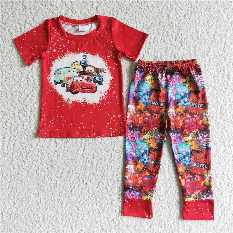 RTS NO MOQ Cartoon Trucks Short Sleeve Pants Set & Long Sleeve Pants Set