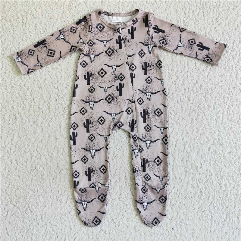 RTS NO MOQ Baby kids western style bull head cactus long stockings romper