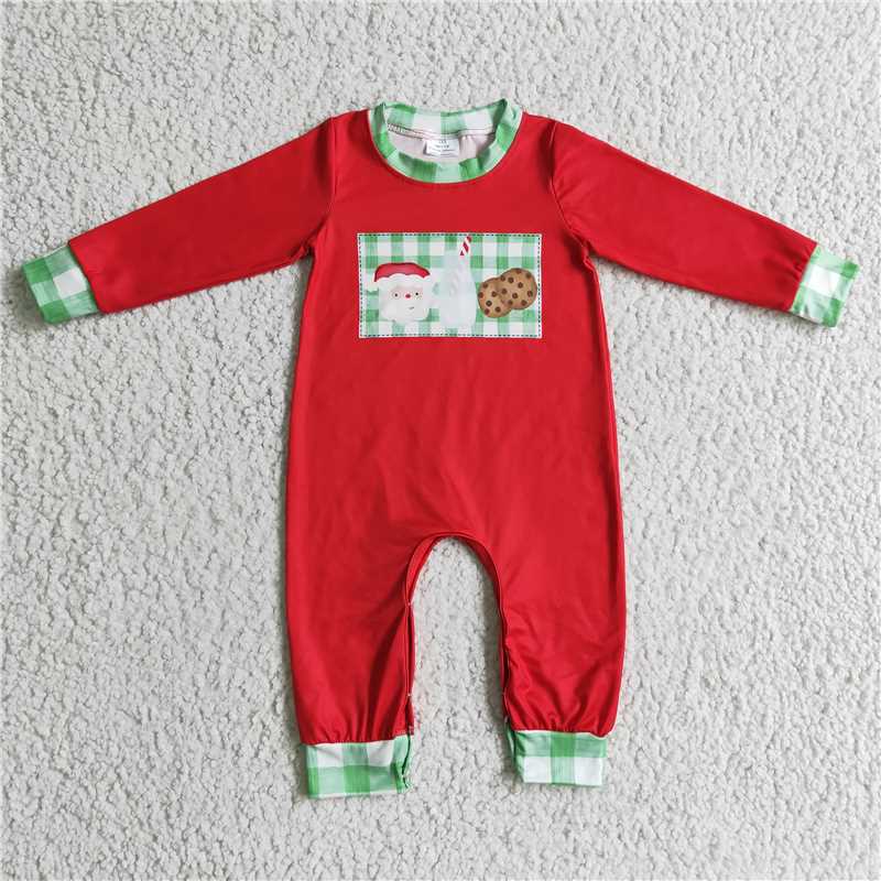 RTS NO MOQ Santa Claus Milk Cookies Red Plaid Long Sleeve Pants Suit