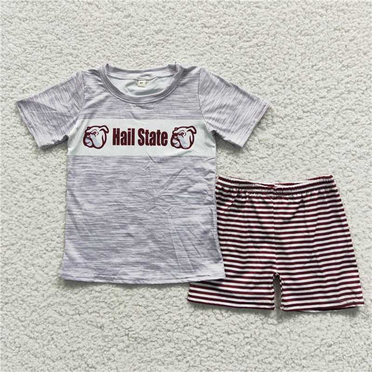 RTS SALES NO MOQ G3-7;. Hail state short-sleeved dark red striped shorts