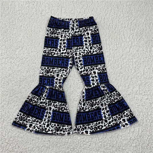 RTS SALES NO MOQ G5-8-1.*. Blue lettering leopard print trousers