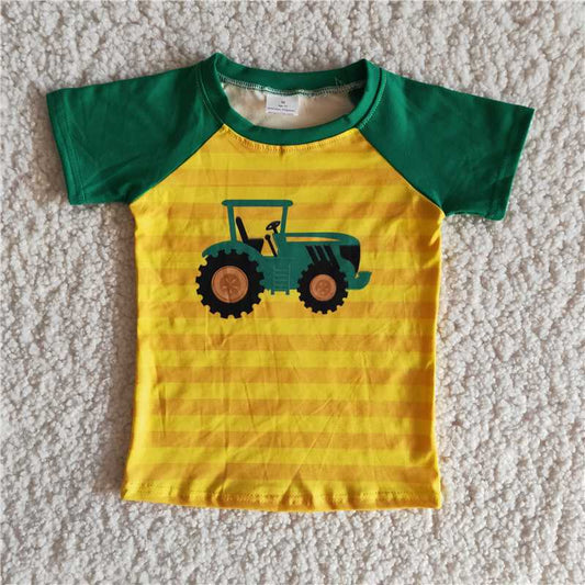 B11-3 Green Truck Boys Striped Short Sleeve