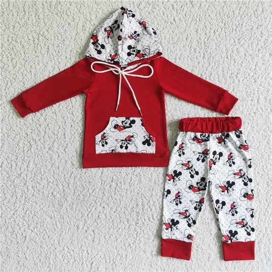 6 A30-12 Mouse Hoodie Red Pants Set