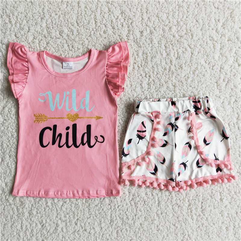 RTS NO MOQ baby girl clothes back to school short-sleeved shorts suit & short-sleeved sets