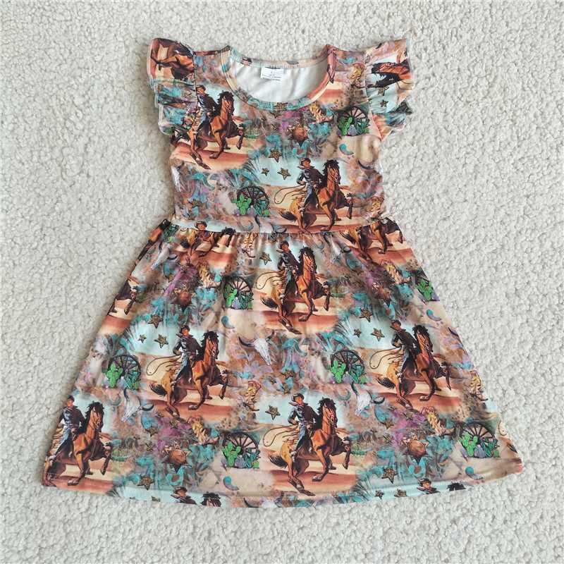 Shepherd riding star blue brown flying sleeve dress 牧人骑马星星蓝棕色飞袖裙