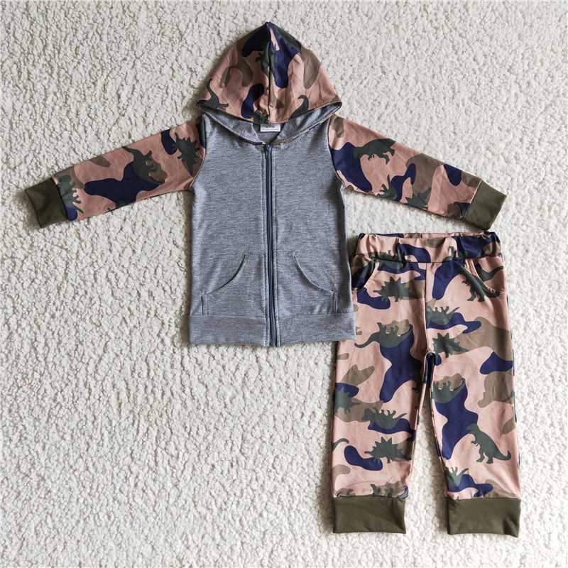 RTS NO MOQ Baby Boys  Camo Hooded Top Pants Clothes Sets