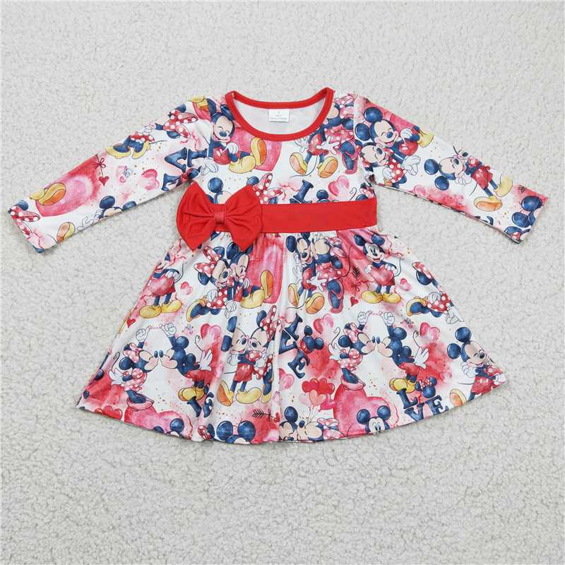 GLD0185 Girls LOVE Mickey heart long-sleeved dress