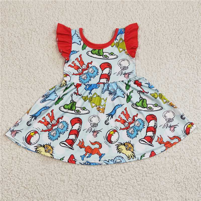 RTS NO MOQ Baby Girl Clothes dr seuss Short-sleeved dress and long sleeve dress