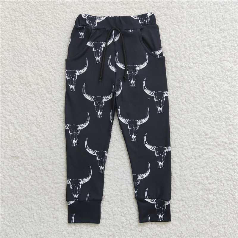 RTS NO MOQ Baby Boys Hand-painted Bull Head-Horse Pattern Drawstring Trousers