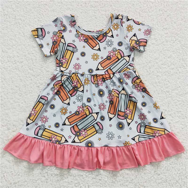 RTS NO MOQ Baby Girl Clothes Back to school Short-sleeved dress