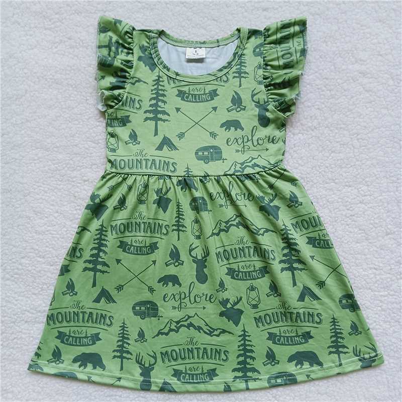 Tree Arrow Letter Green Flying Sleeve dress 树箭字母绿色飞袖裙