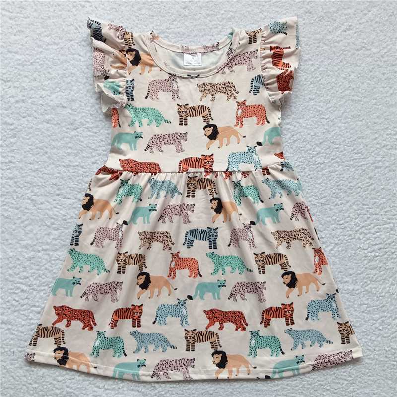 Tiger lion beige flying sleeve dress 老虎狮子米黄色飞袖裙