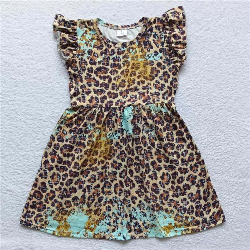 Yellow and blue tie-dye leopard print flying sleeve dress 黄蓝扎染豹纹飞袖裙