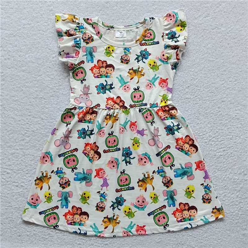 Watermelon Elephant Children's White Flying Sleeve Dress 西瓜人小象孩童白色飞袖裙