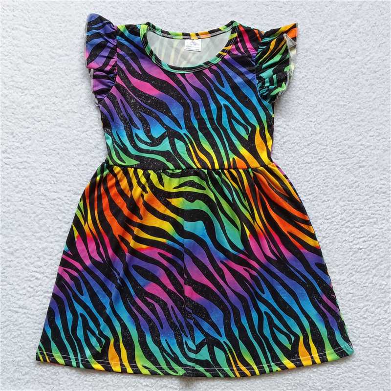 Color striped flying sleeve dress 彩色条纹飞袖裙