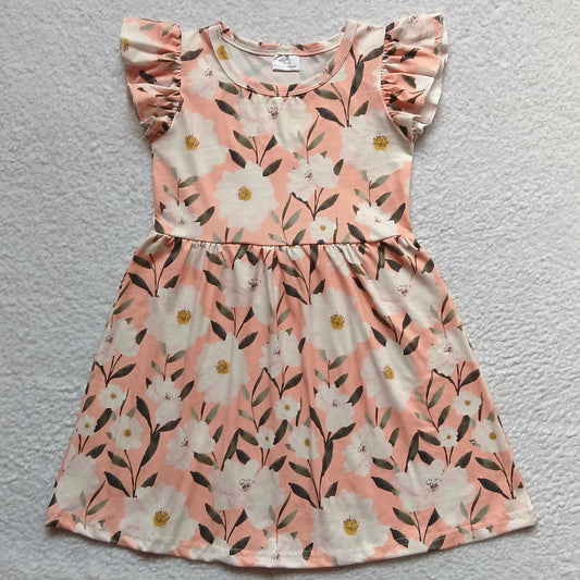"G4-4-6 White floral light pink flying sleeve dress"