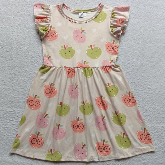 "G4-4-6;'. Colorful apple face off-white flying sleeves dress"