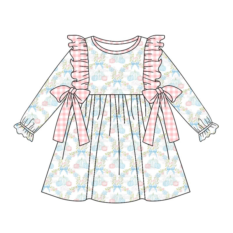 5.2custom each style moq 5eta 4-5week Sibling Sister pumpkin prints pink plaid white girls outfits and dress and baby romper match family design