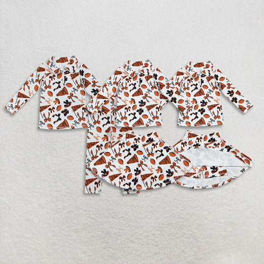 RTS NO MOQ Sibling baby girl clothes team cheer bow long sleeve skirts sets and pants sets