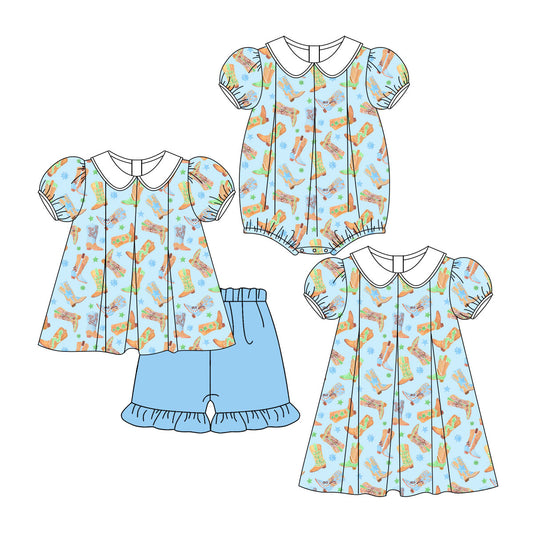 25.11.25 custom each style moq 5 eta 6-8week Sibling Sister boots baby short sleeve shorts sets and romper and dress match design
