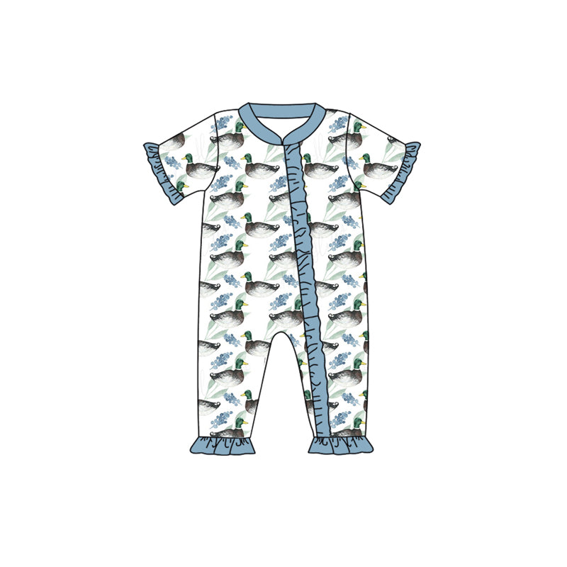 5.1custom each style moq 5eta 4-5week Sibling Sister  duck blue girls outfits and romper and aldult long pants match family design