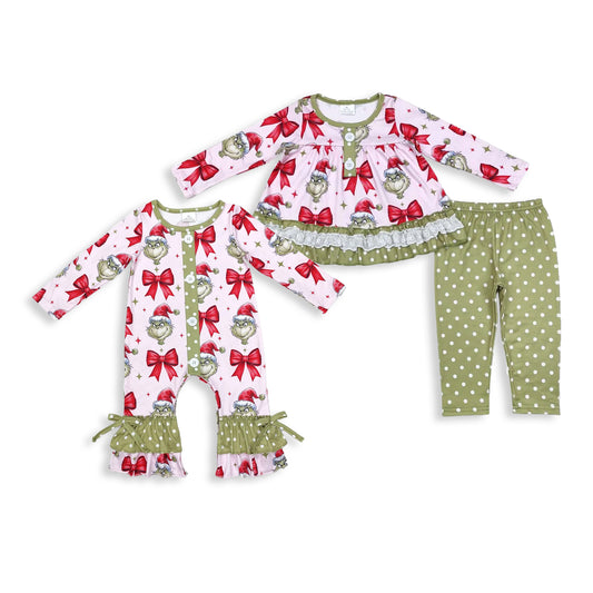 RTS NO MOQ Sibling Baby Girls Christmas boy long sleeves pants sets and rompers