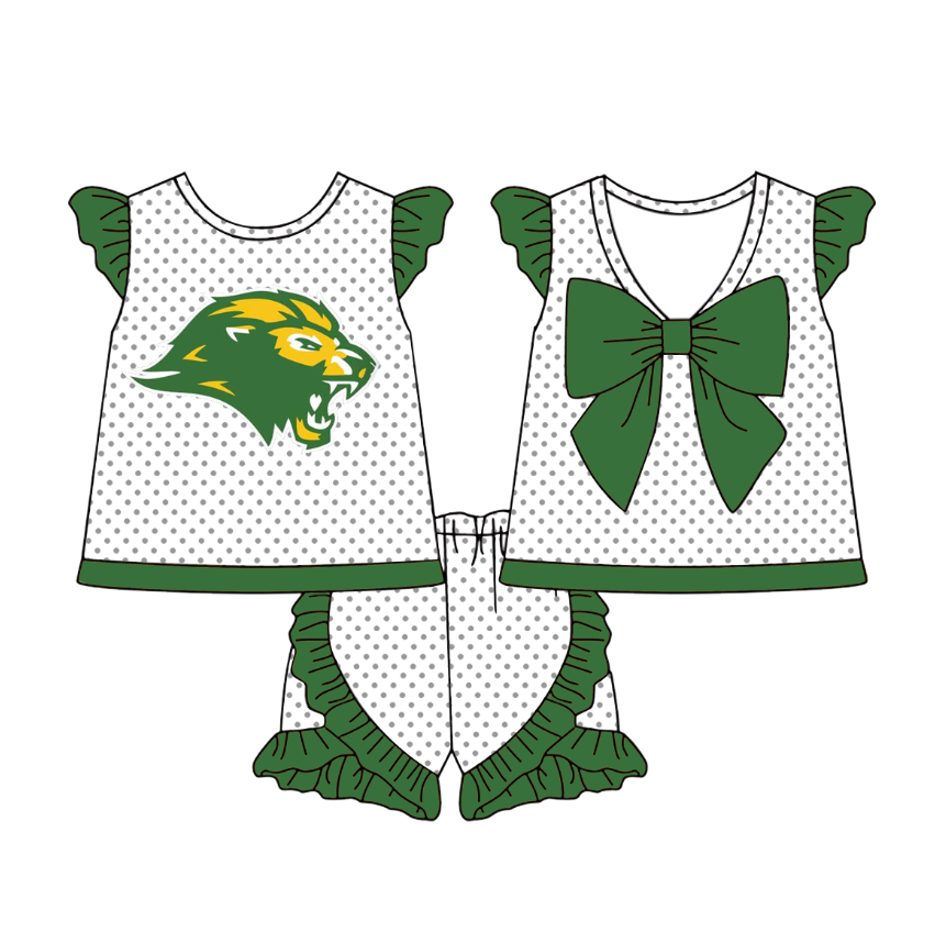 PRE ORDER Deadline July 21 custom no moq Children's boutique clothing  sport teams Green short-sleeved shorts set