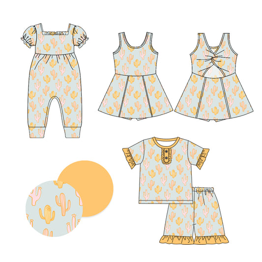 1.16 custom each style moq 5eta 4-6week Sibling Sisters catcus baby girl short sleeve shorts sets and dress and rompers match family design