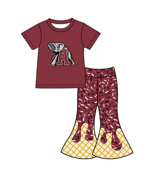 Custom moq 5 mix size milk silk summer teams baby girls clothes dark red short sleeve pants sets-25.11.25