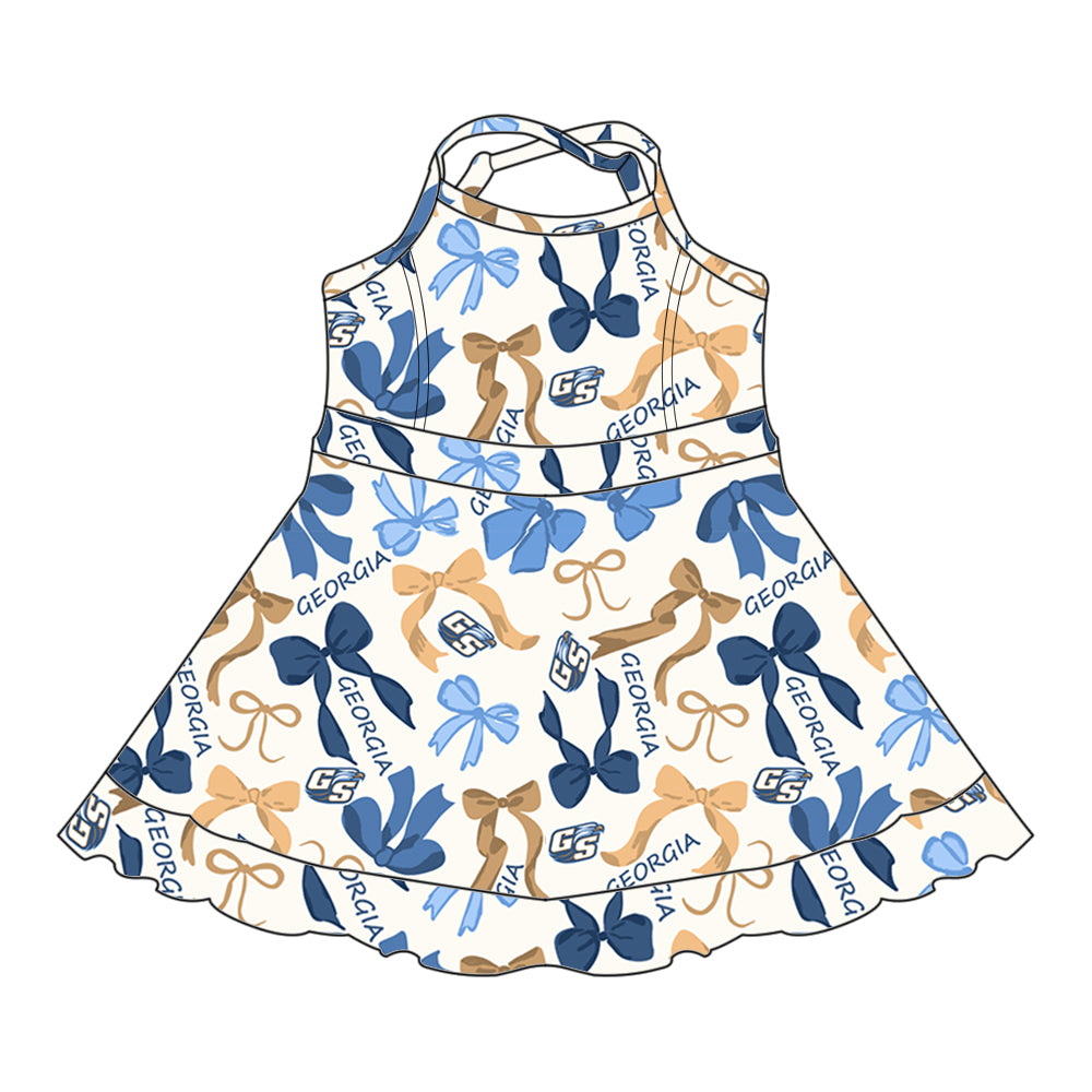 Custom moq 5 mix sizes summer teams baby girls clothes team blue short sleeve skirts shorts sets dress 1 and dress 2 and dress 3 and dress 4-25.5.16