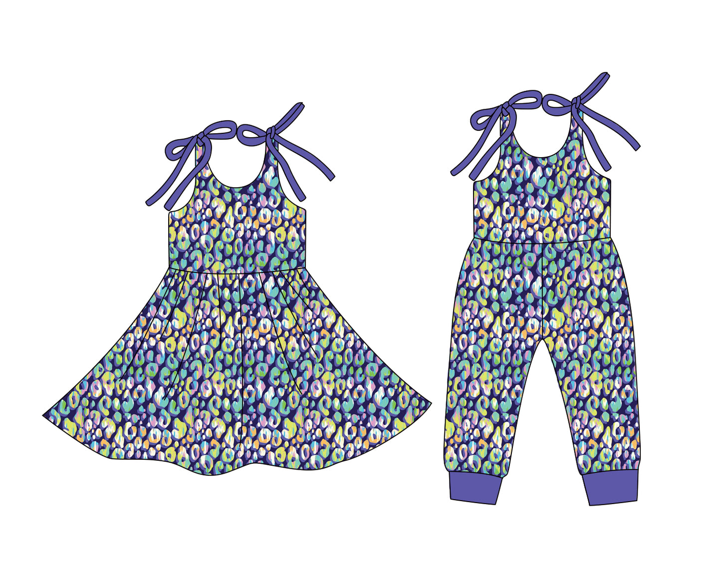 26.1.2 custom each style moq 5 eta 6-8week Sibling Sister leopard baby short sleeve romper and dress match design