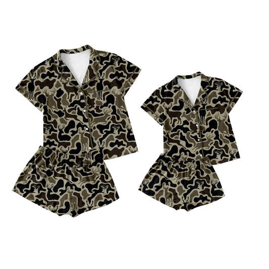25.11.21 custom each style moq 5 eta 6-8week Sibling Sister camouflage short sleeve shorts sets and adult set match design