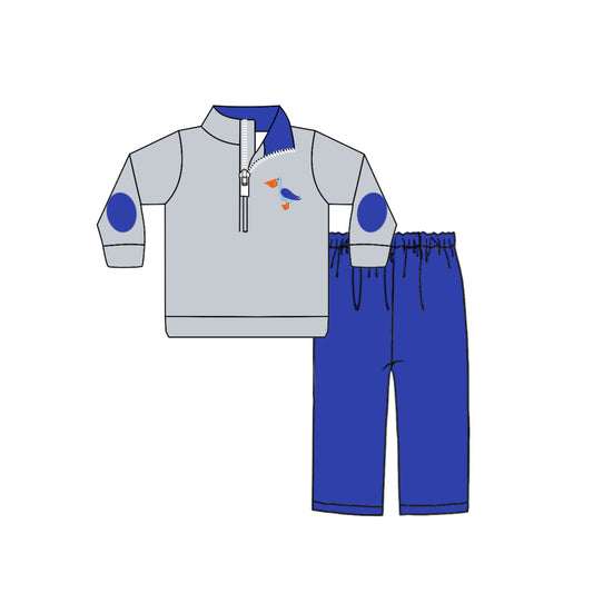 9.25 custom each style moq 5eta 4-6week baby boys clothes duck dark blue long sleeve pants sets